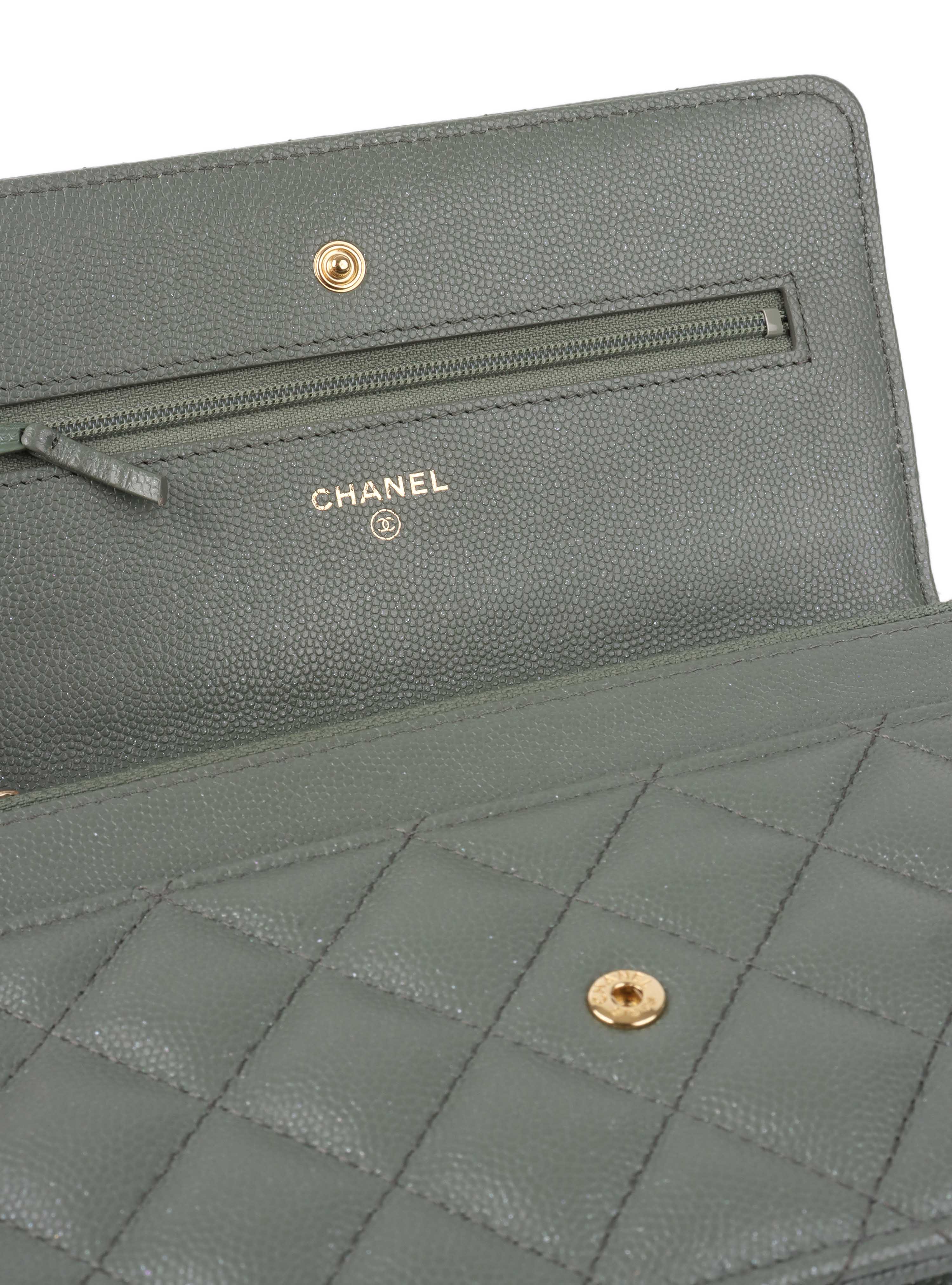 Chanel Green Iridescent Caviar Wallet on Chain.