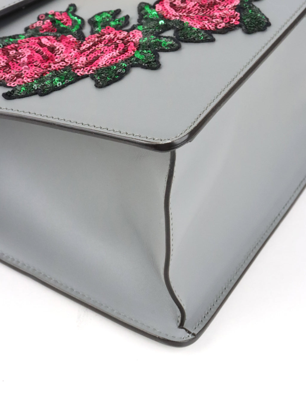 Gucci Medium Grey Floral Sequin Sylvie Top Handle Bag