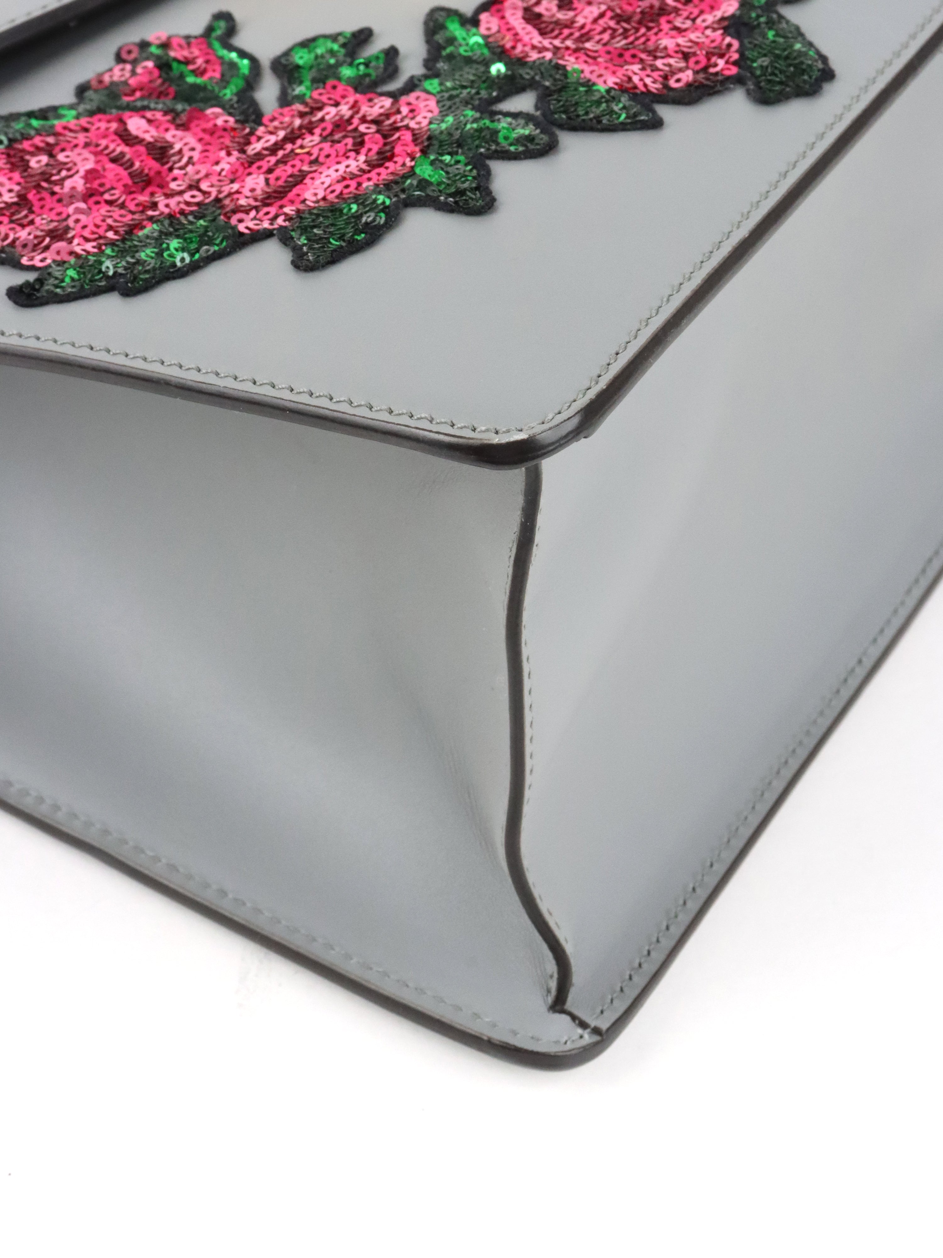 Gucci Medium Grey Floral Sequin Sylvie Top Handle Bag