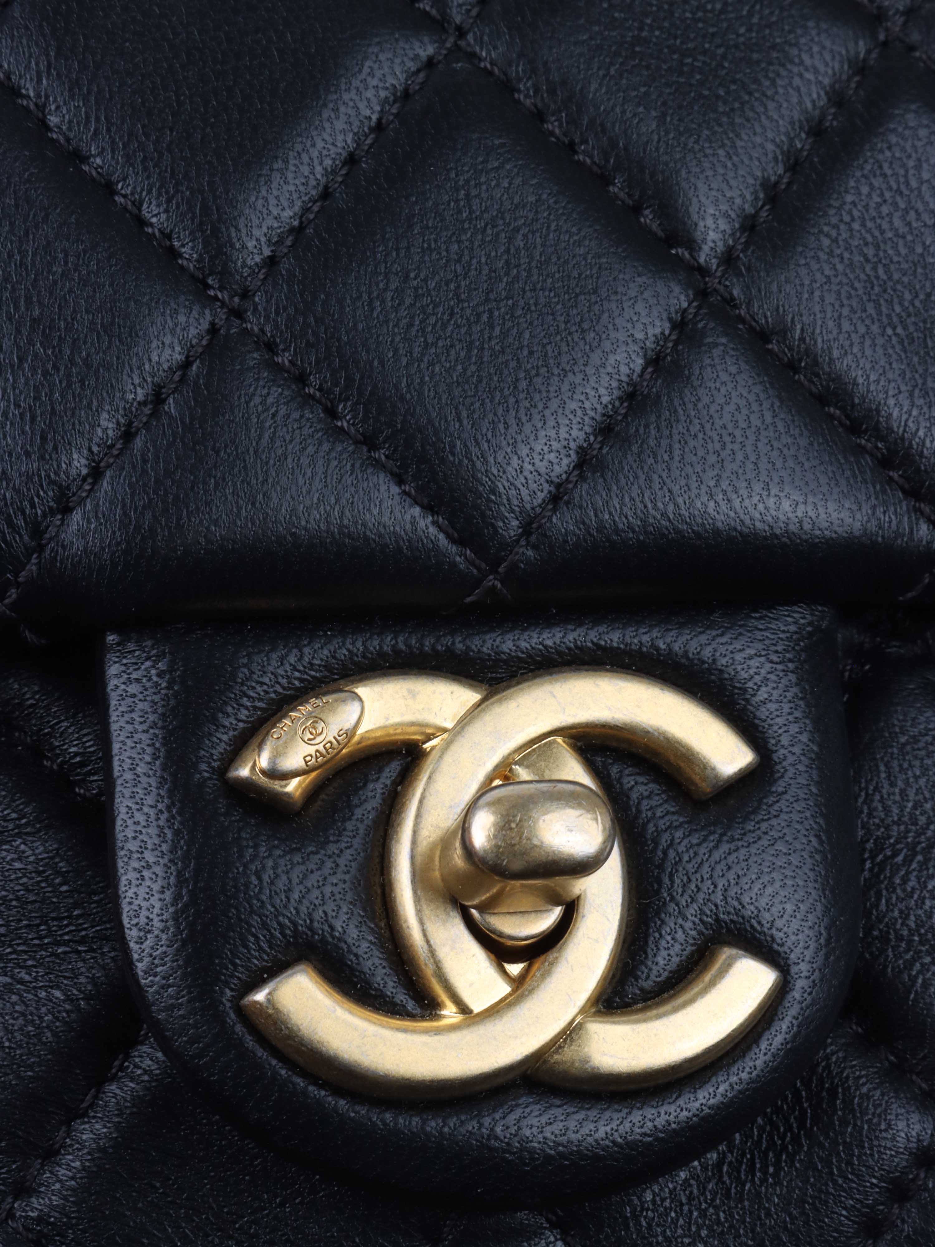 Chanel Black Lambskin Mini Square Flap Bag with Rainbow Gemstone Chain Votre Luxe