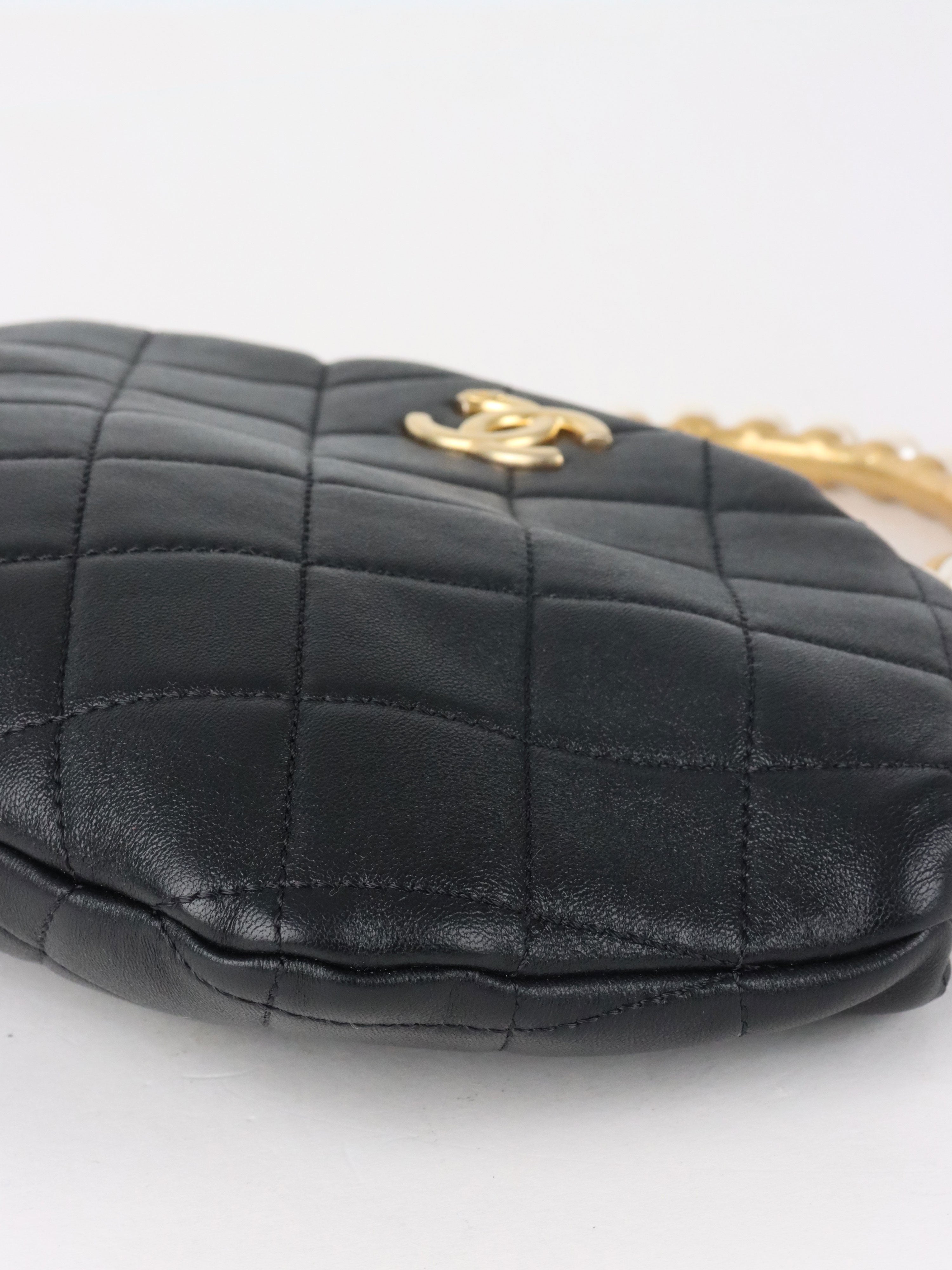 Chanel Black Lambskin with Pearl Crown Top Handle Clutch