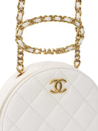 Chanel White Round Vanity with Chain Ring Handle.