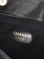 Chanel Vintage Stitched Logo Black Caviar Tote