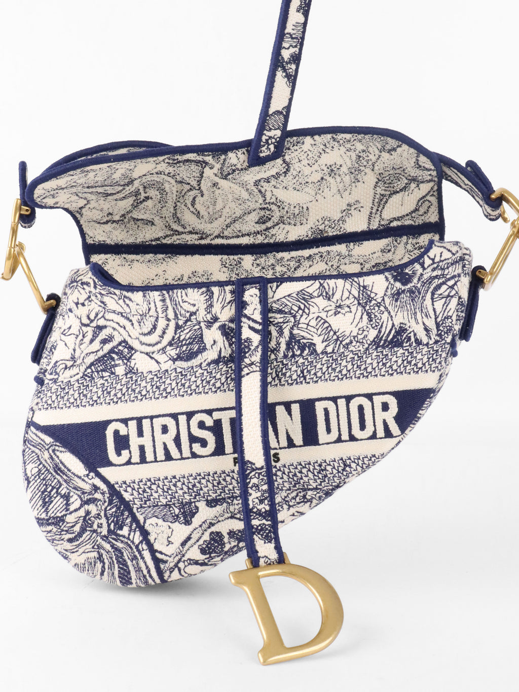 Dior Medium Blue Toile De Jouy Embroidered Saddle Bag