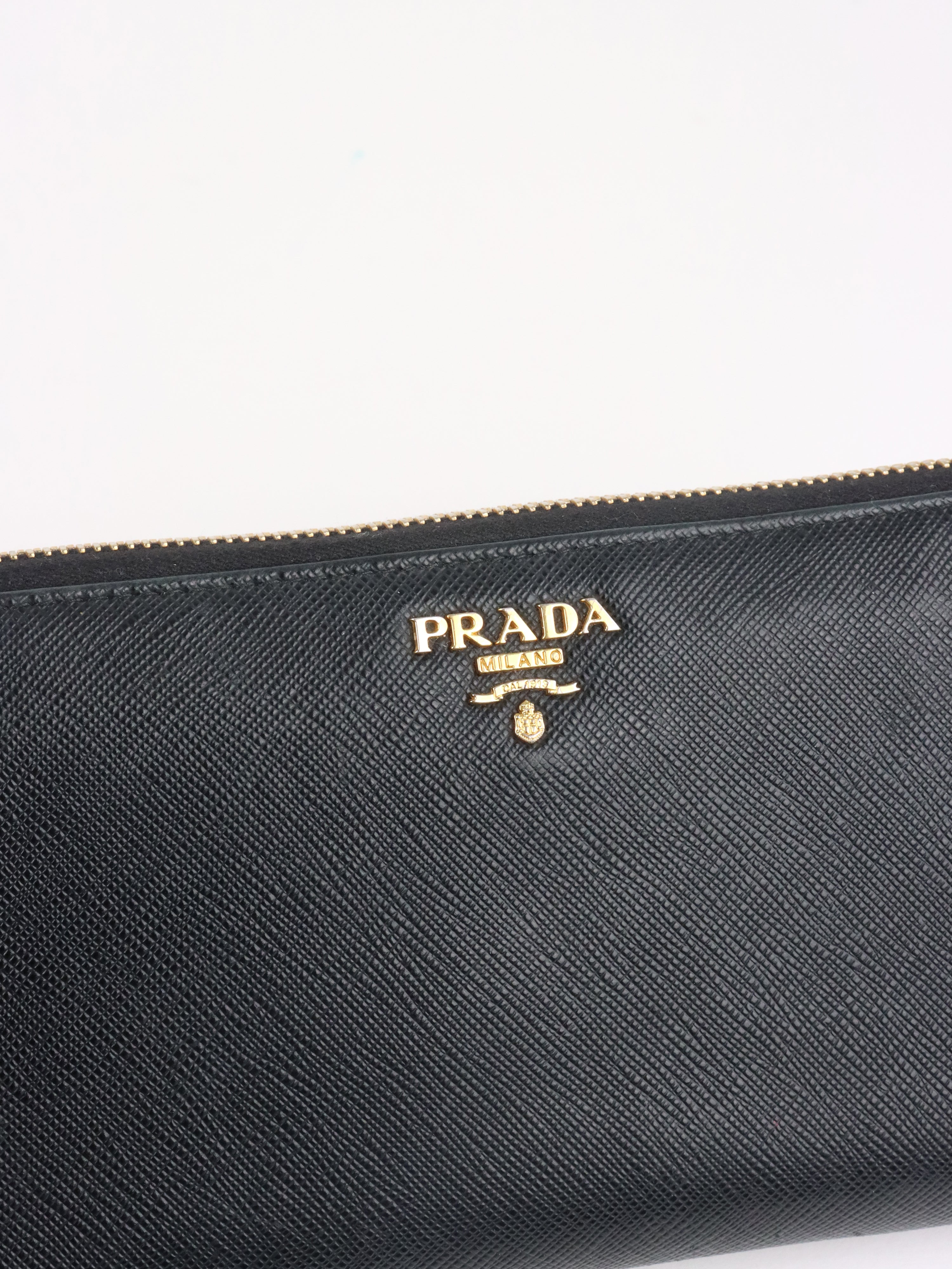 Prada Black Large Saffiano Zip Wallet