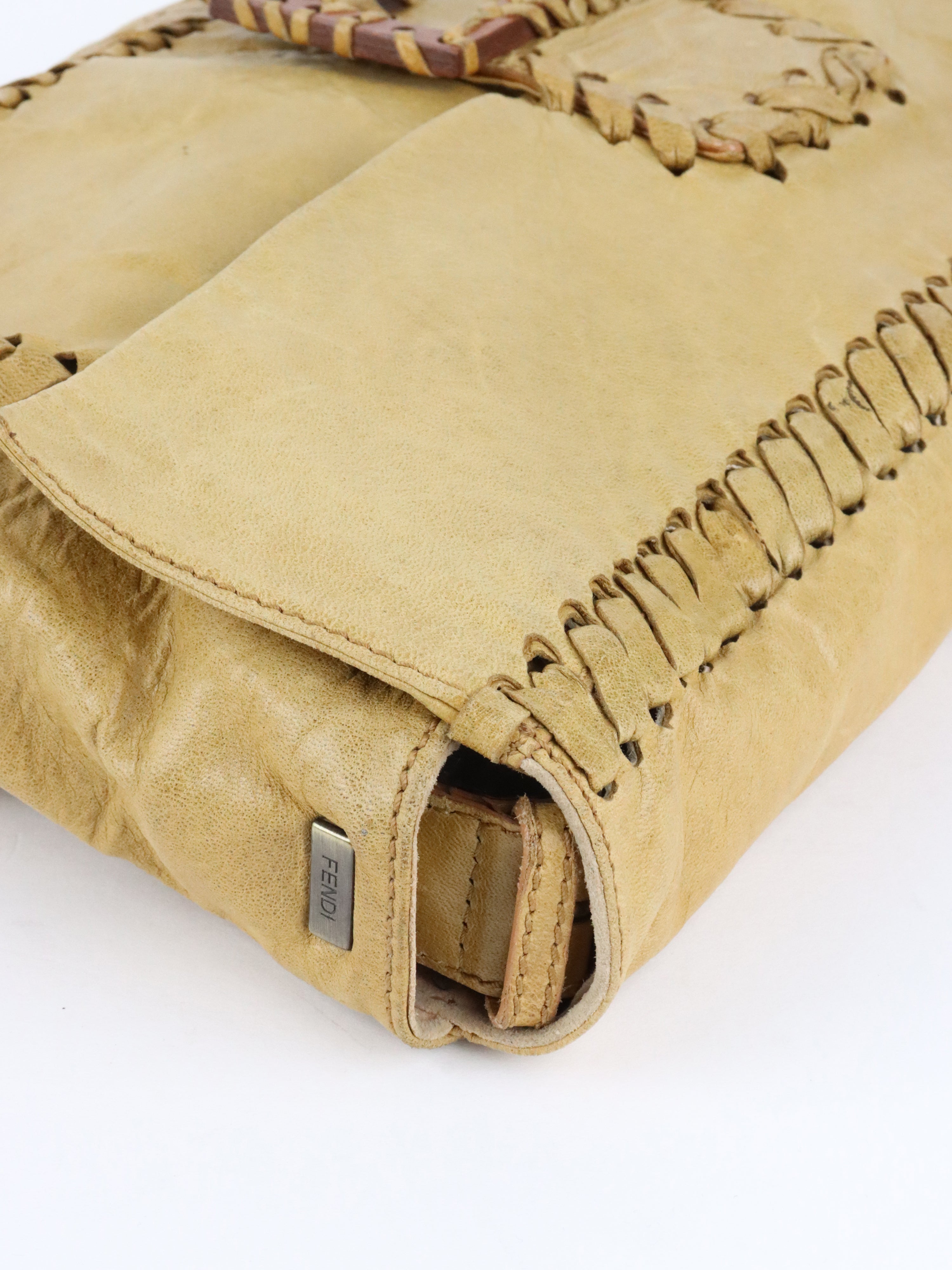 Fendi Vintage Senape Whipstitch Large Baguette
