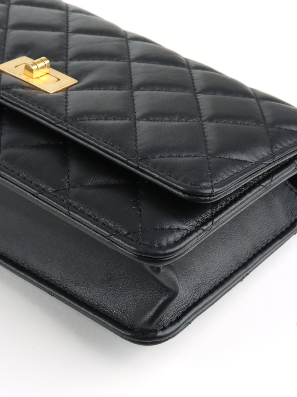 Chanel Black Aged Calfskin 2.55 Wallet On Chain