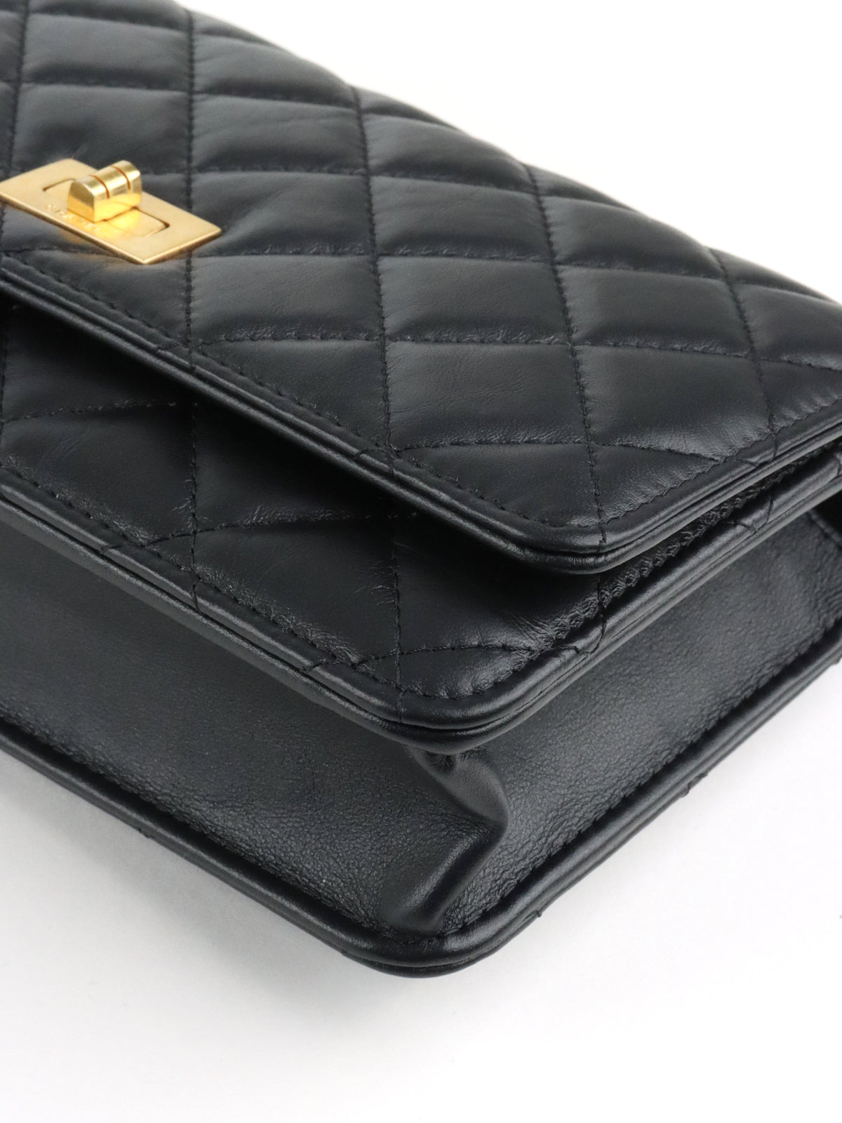 Chanel Black Aged Calfskin 2.55 Wallet On Chain