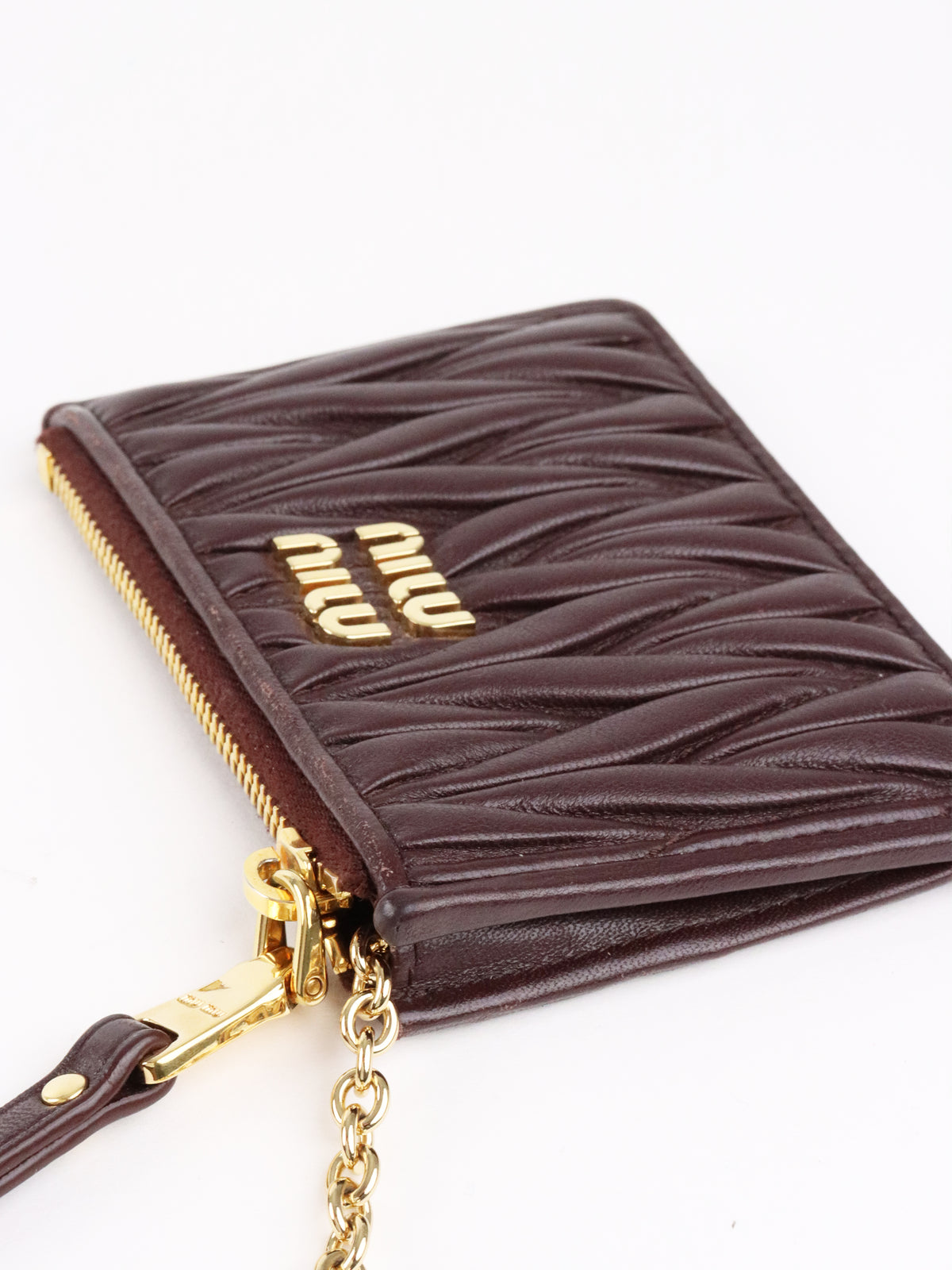Miu Miu Dark Brown Matelassé Leather Zip Card Holder