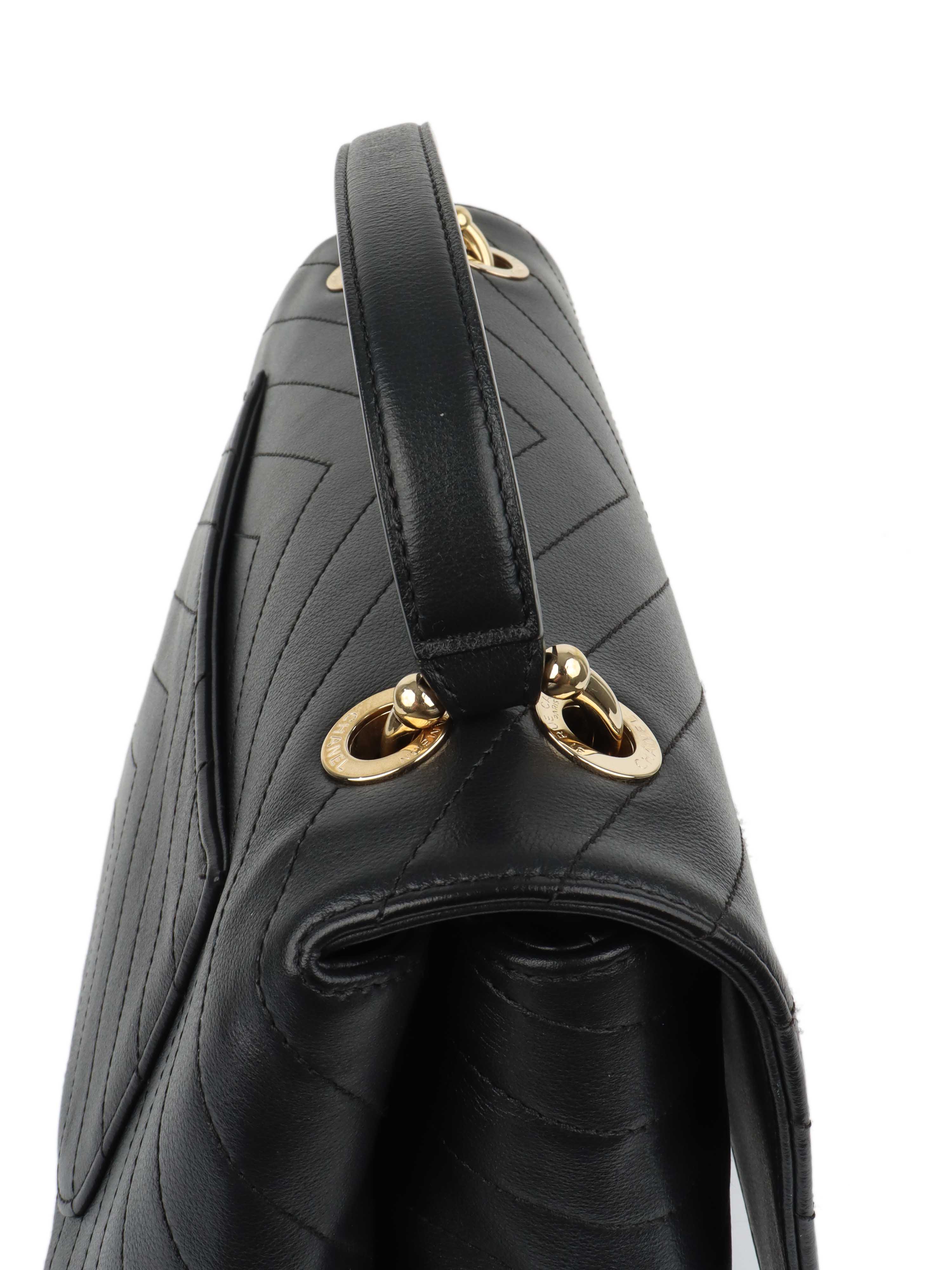 Chanel Black Chevron Chic Top Handle Flap Bag LGHW.