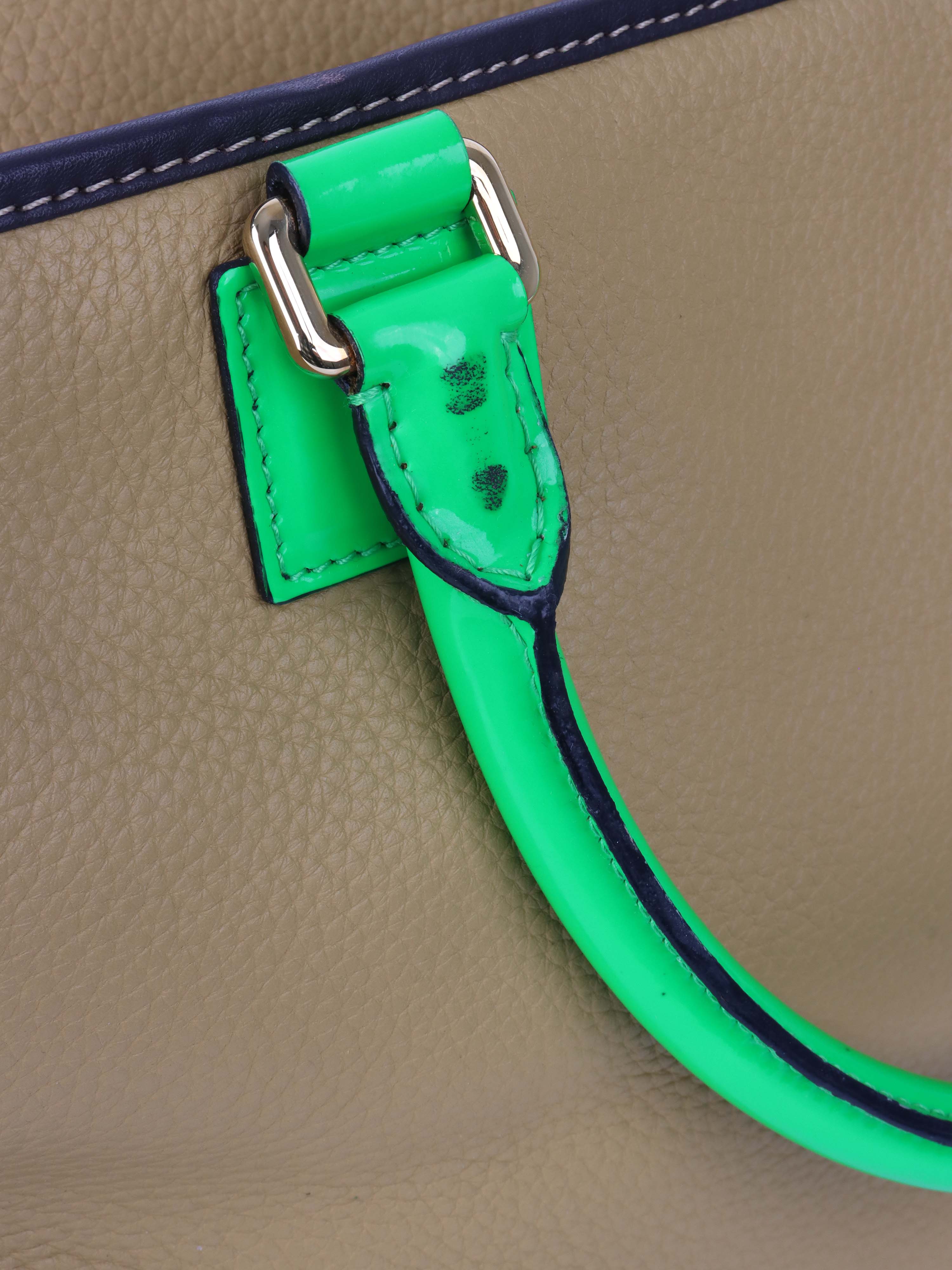 Loewe Amazona 36 Brown/beige with Green Top Handle.