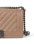Chanel Dark Beige Chevron Old Medium Caviar Boy Bag