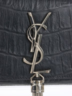 Saint Laurent Black Small Croc Embossed Kate Tassel SHW