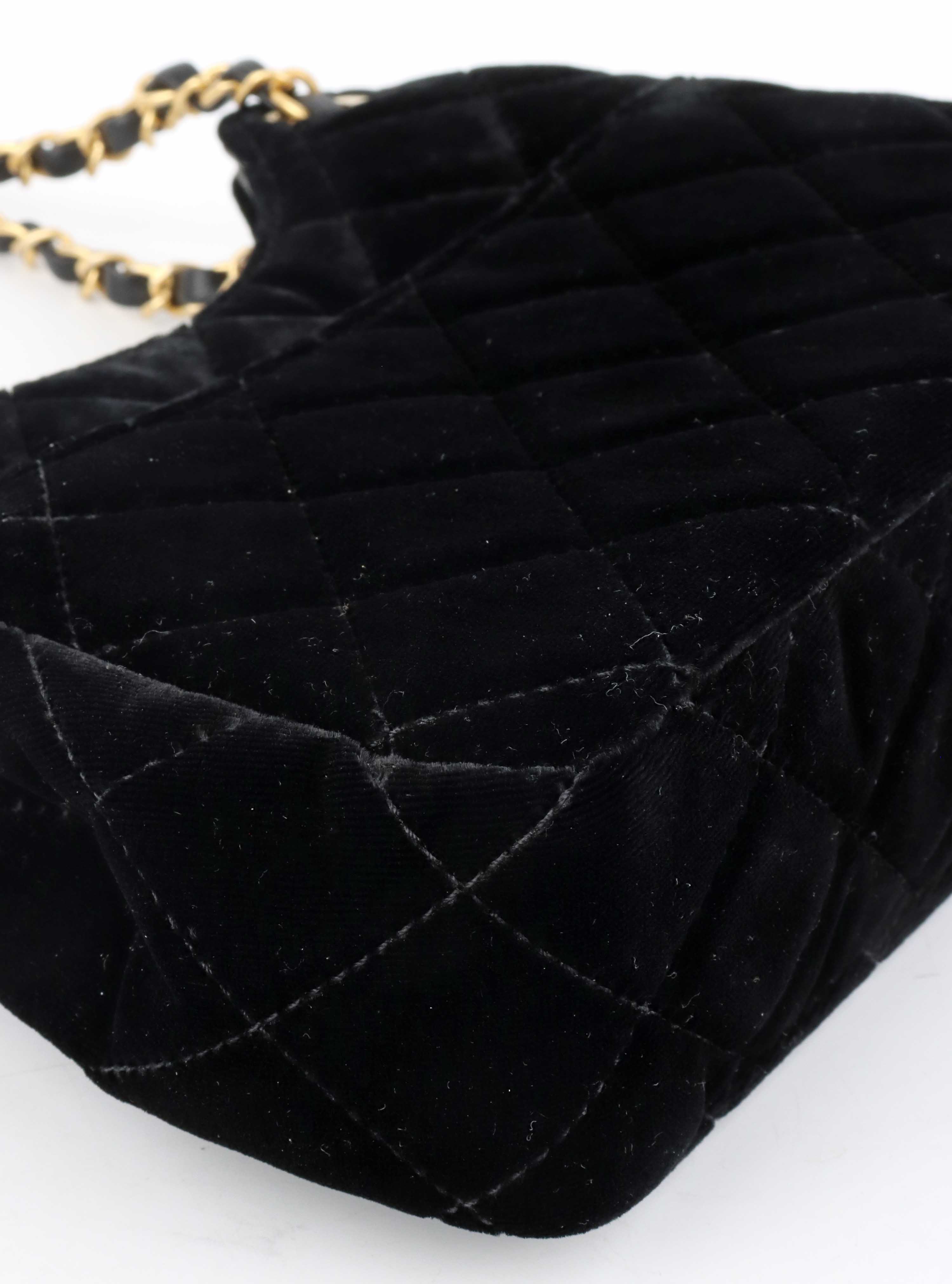 Chanel Black Small Quilted Velvet Wavy CC Hobo Bag.