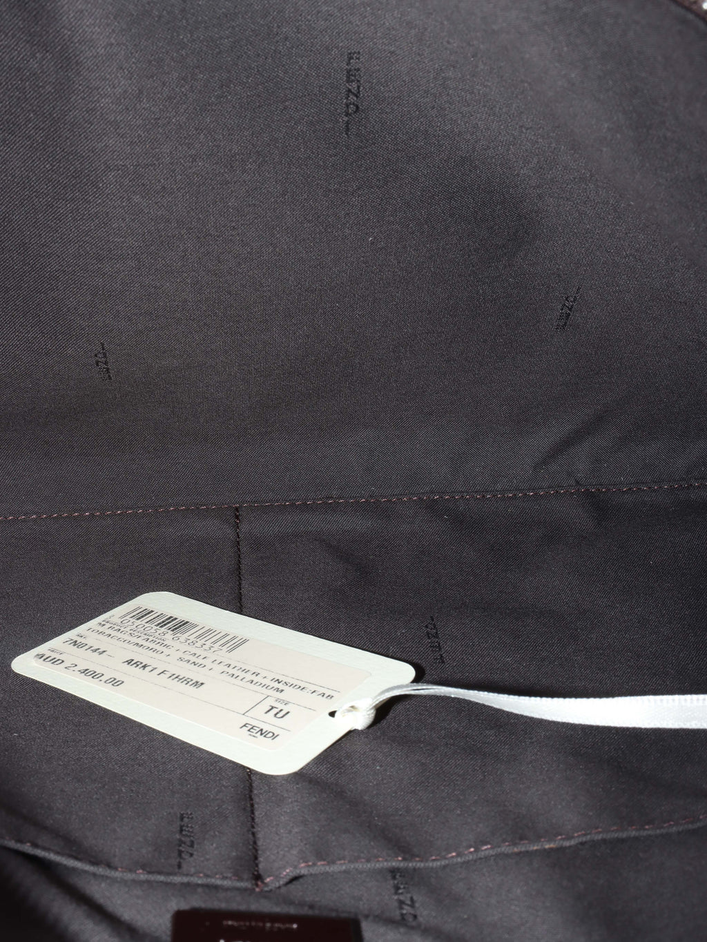 Fendi Brown Logo Fabric Shoulder Bag.