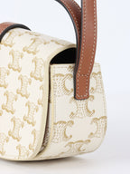 Celine White/Tan Triomphe Tabou Clutch with Strap