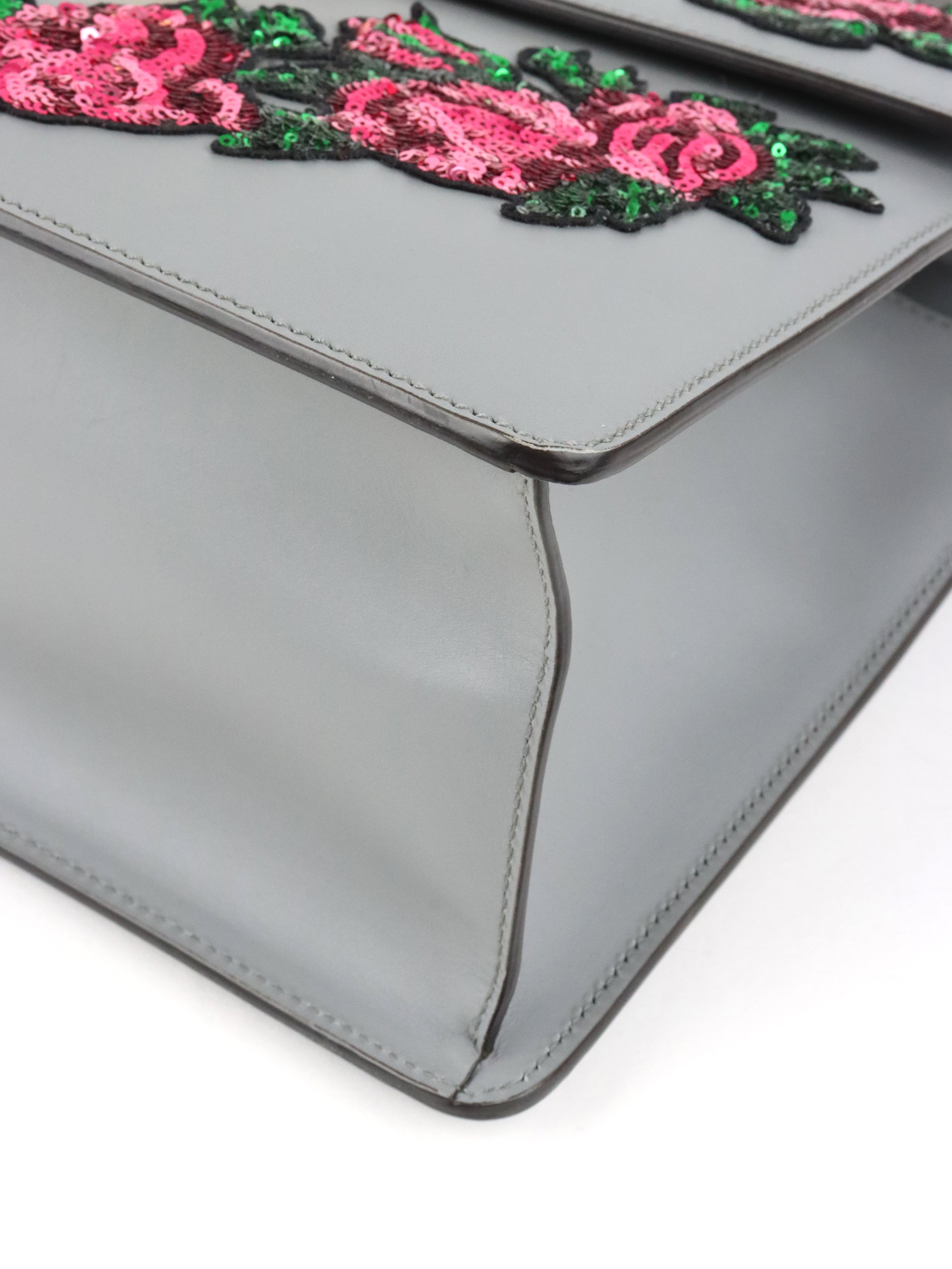 Gucci Medium Grey Floral Sequin Sylvie Top Handle Bag