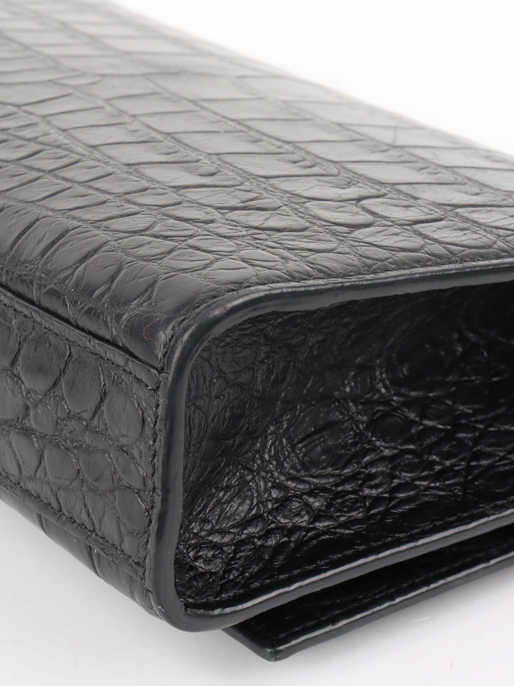 Saint Laurent Black Crocodile Embossed Chain Top Handle Kate Bag.