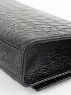 Saint Laurent Black Crocodile Embossed Chain Top Handle Kate Bag.