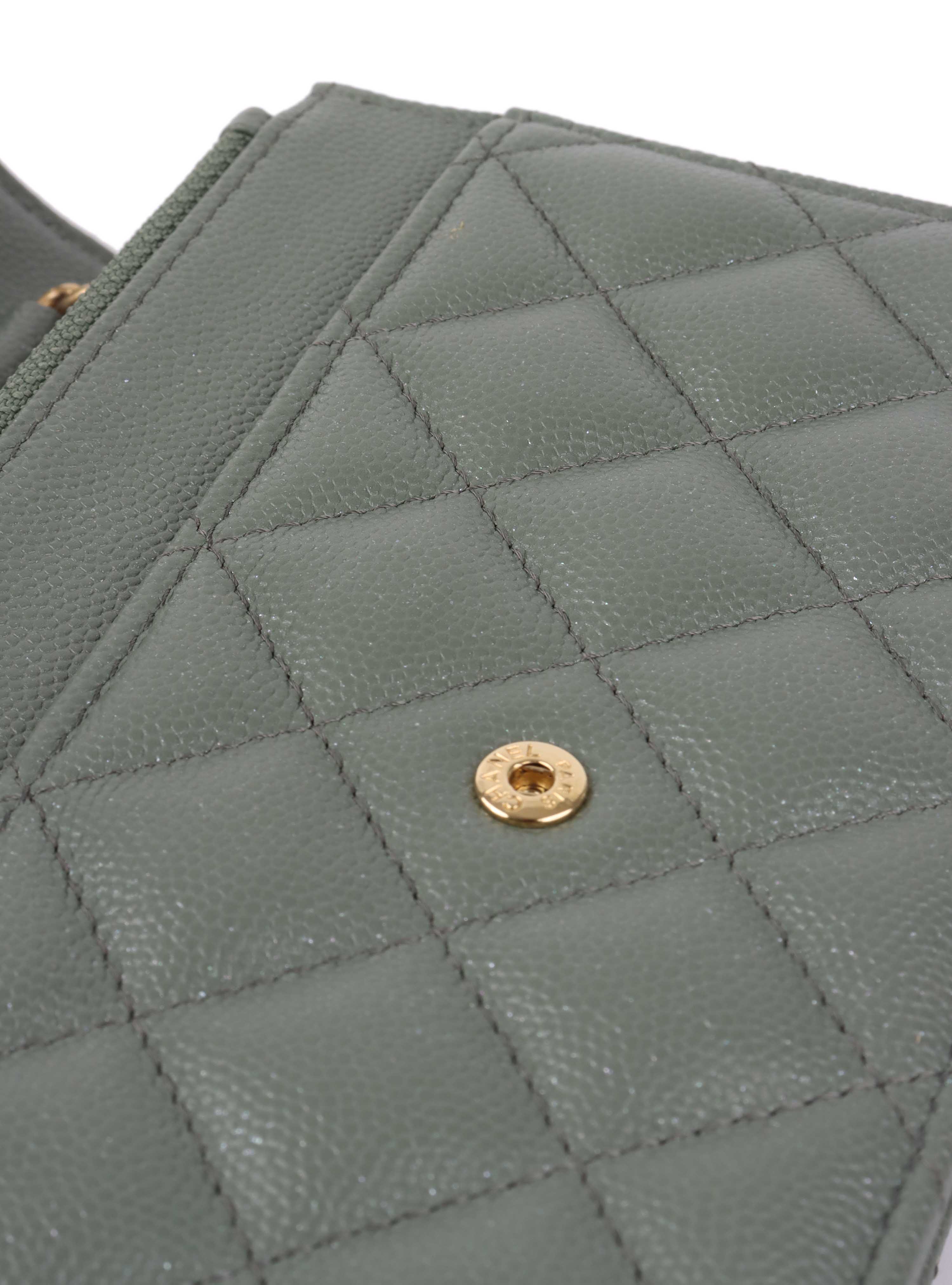 Chanel Green Iridescent Caviar Wallet on Chain.