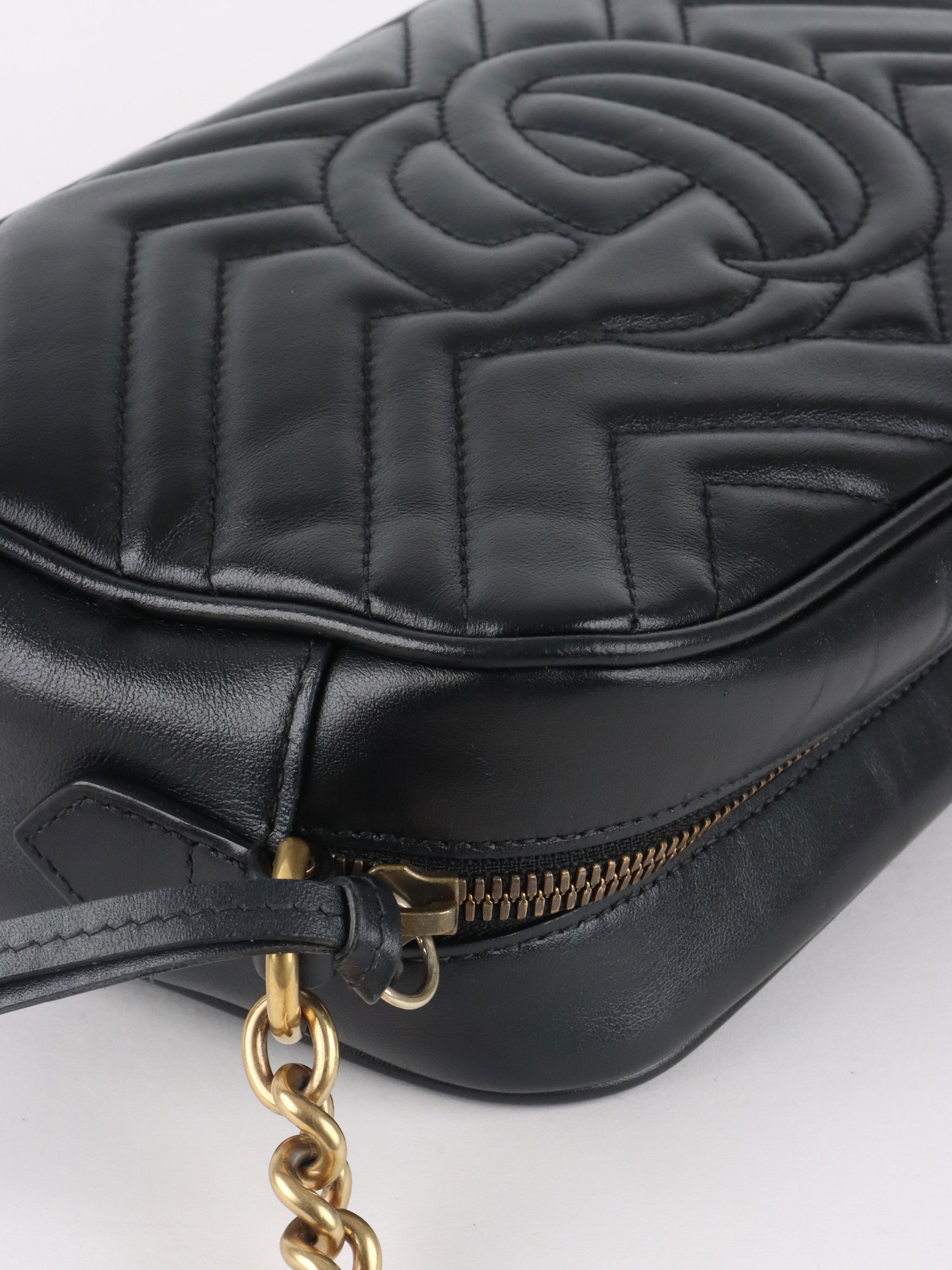 Gucci Black Small GG Marmont Camera Bag.