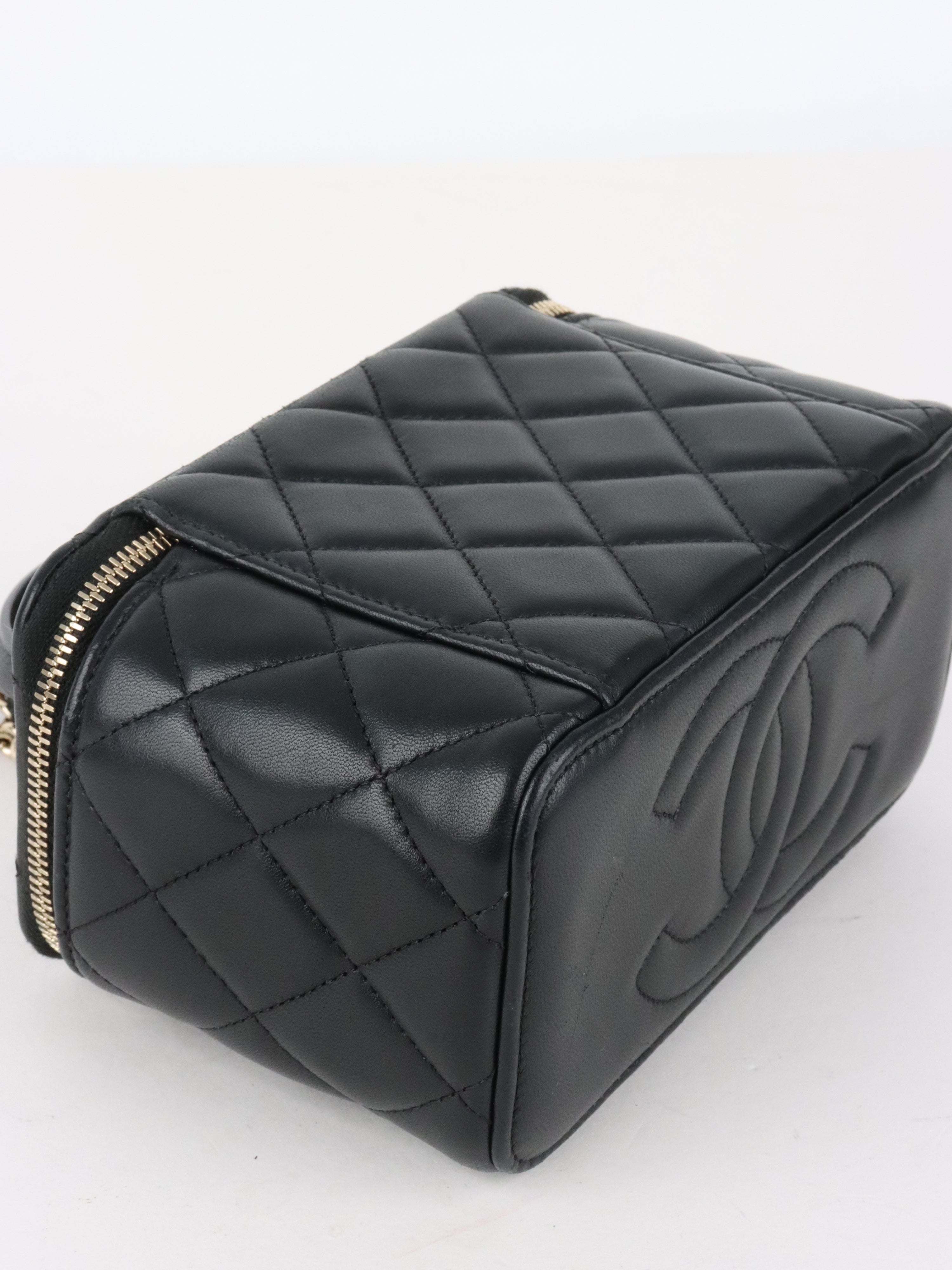 Chanel Black Lambskin Vanity Case with Handle LGHW