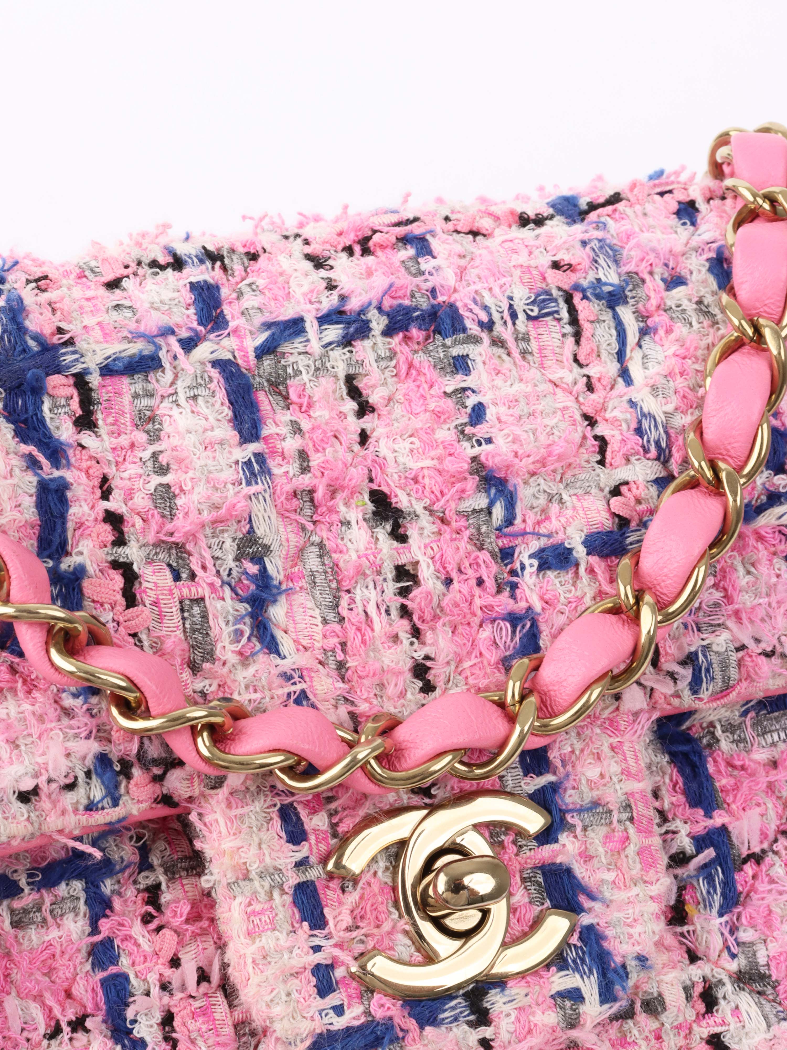 Chanel Pink & Blue Tweed Mini Rectangular Classic Flap.