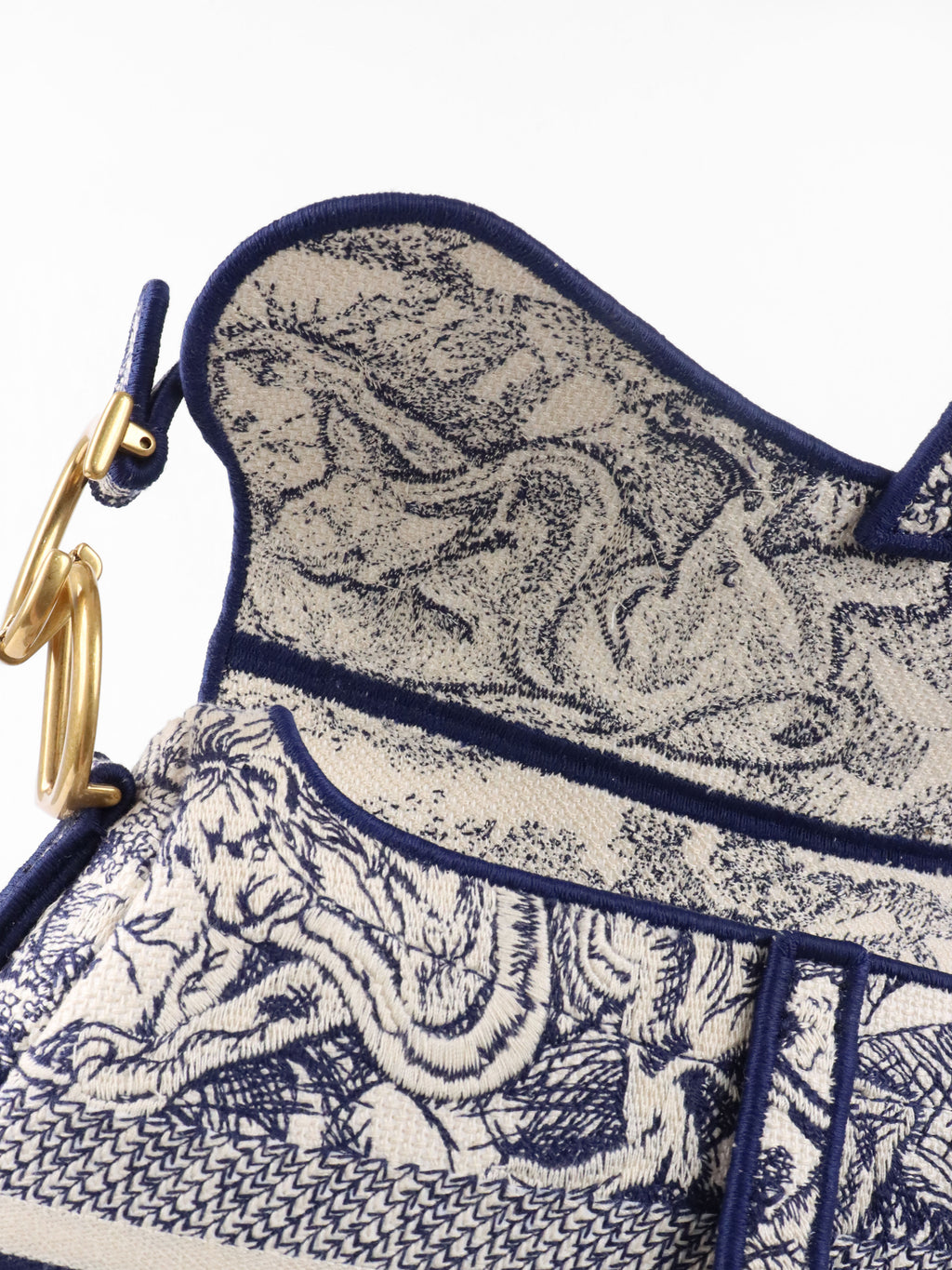 Dior Medium Blue Toile De Jouy Embroidered Saddle Bag