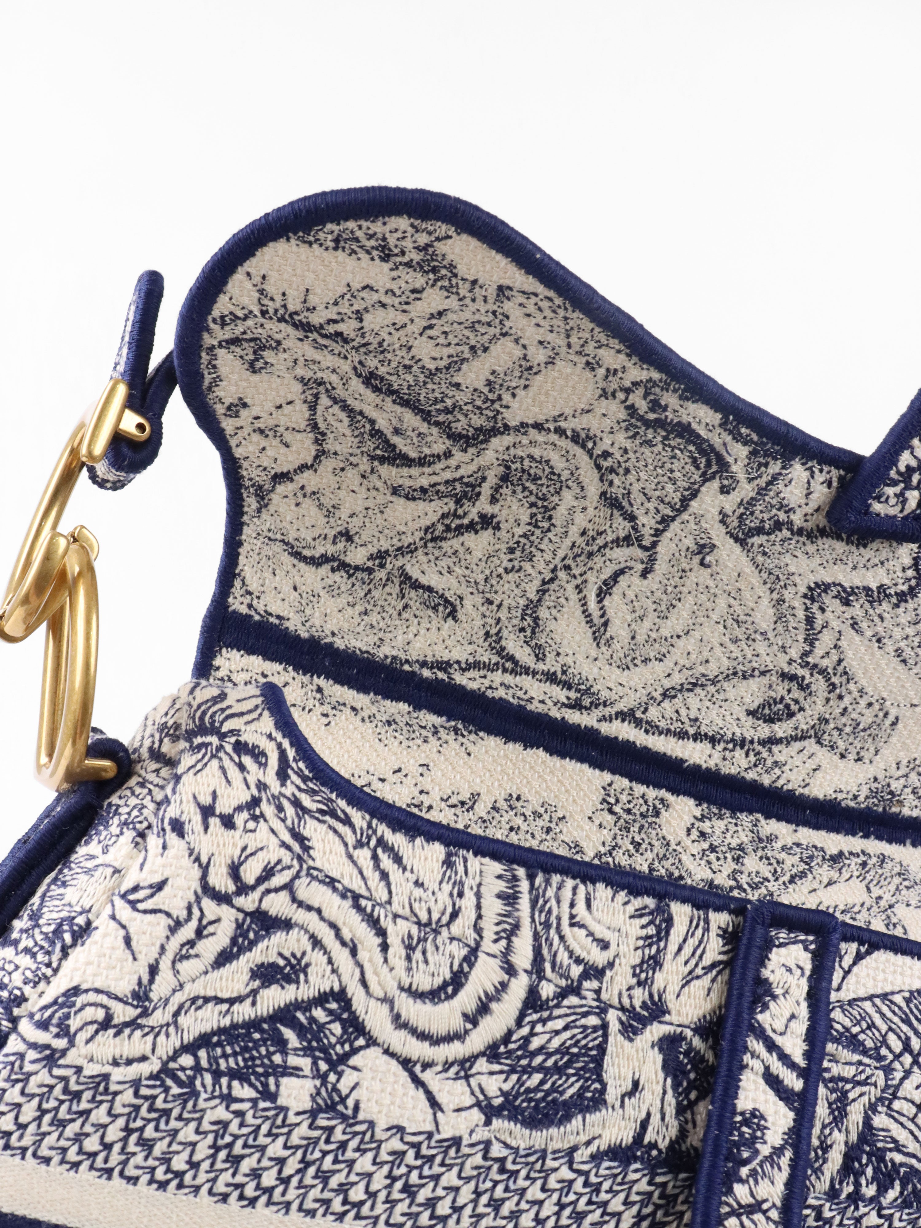 Dior Medium Blue Toile De Jouy Embroidered Saddle Bag
