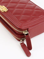 Chanel Burgundy Lambskin Double Zip Wallet on Chain
