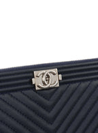Chanel Navy Lambskin Medium Boy Chevron Pouch SHW.