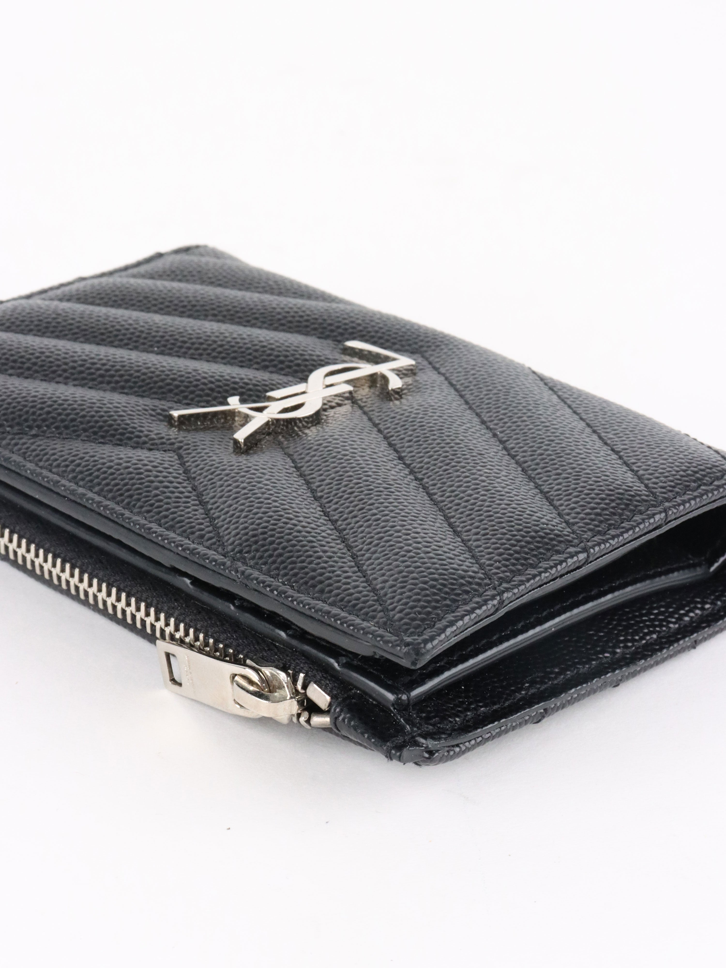 Saint Laurent Zipped Black Leather Wallet SHW