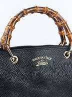 Gucci Bamboo Handle Large Black Leather Shopper Tote