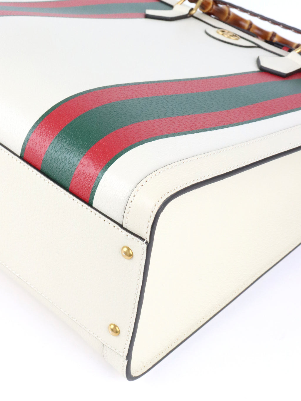 Gucci White Diana NM Stripe Bamboo Handle Bag