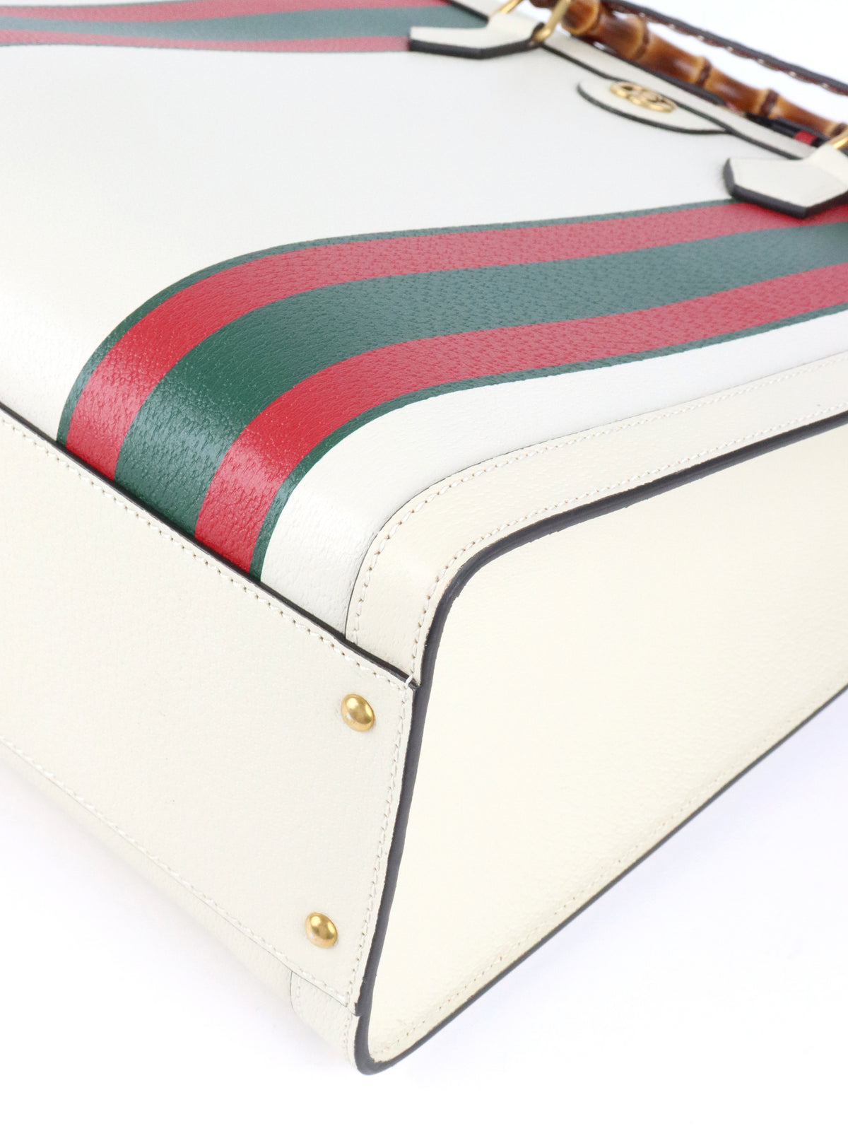 Gucci White Diana NM Stripe Bamboo Handle Bag