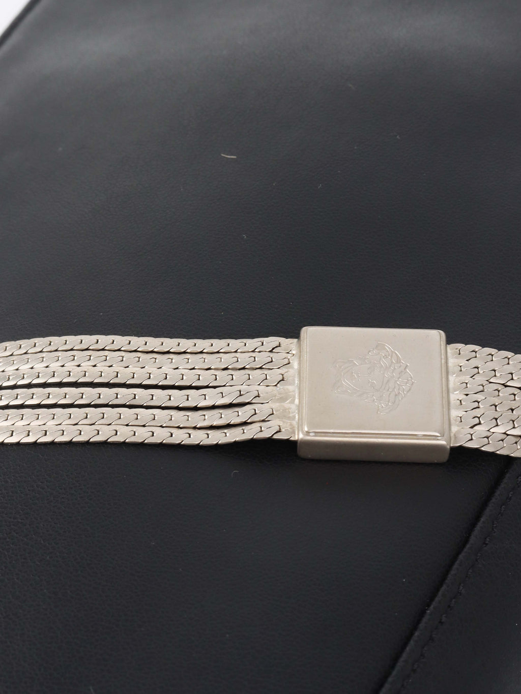 Versace Black Leather Shoulder Bag with Silver Chain.