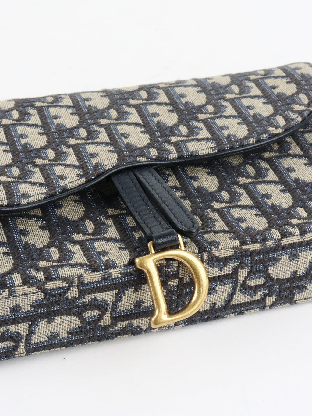 Dior Blue Oblique Jacquard Medium Saddle Pouch with Chain