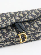 Dior Blue Oblique Jacquard Medium Saddle Pouch with Chain