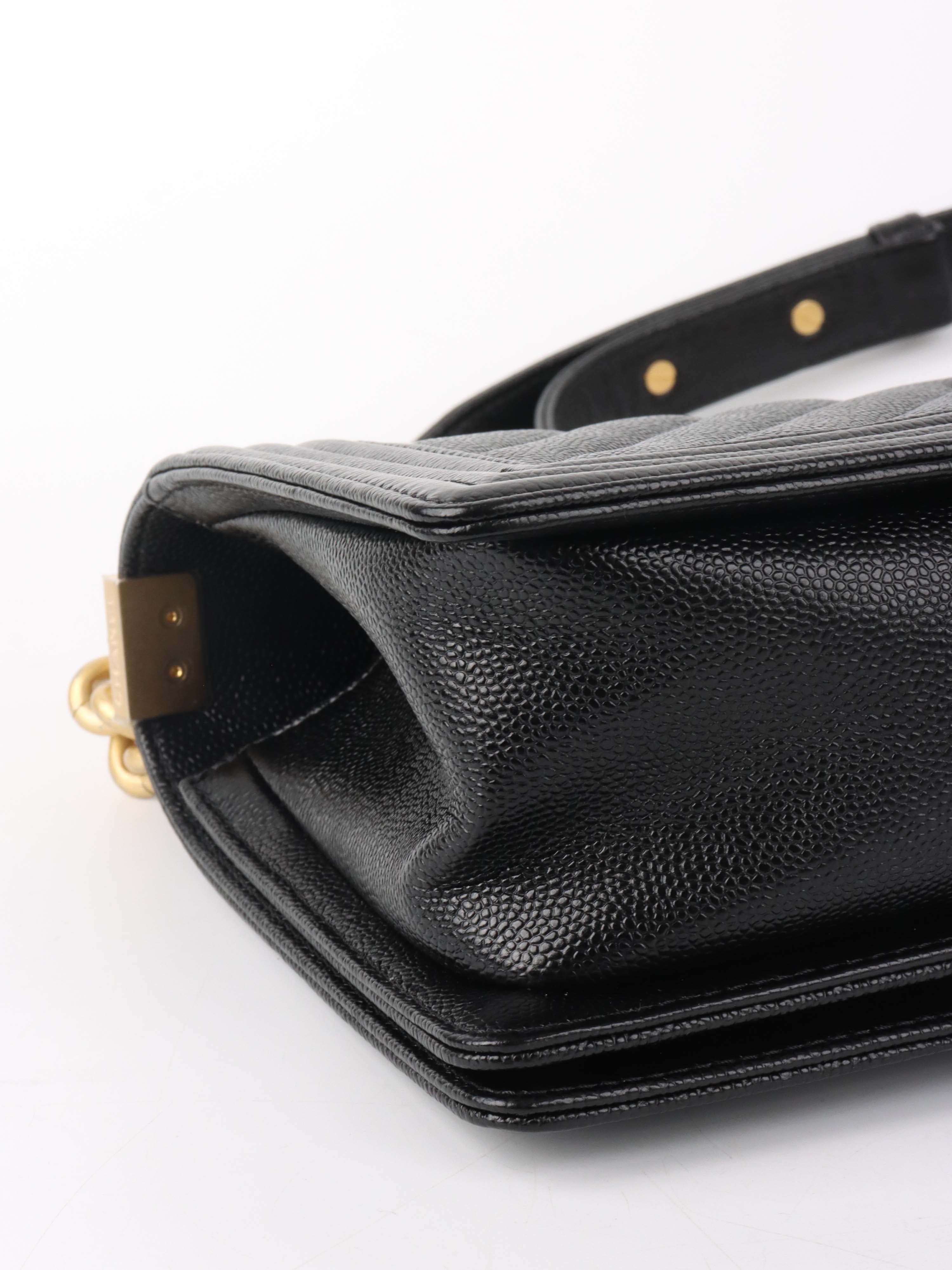 Chanel Black Chevron Caviar Medium Boy Bag.