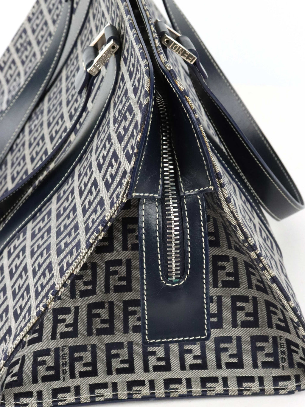 Fendi Vintage Navy Zucchino Canvas Boston Bag