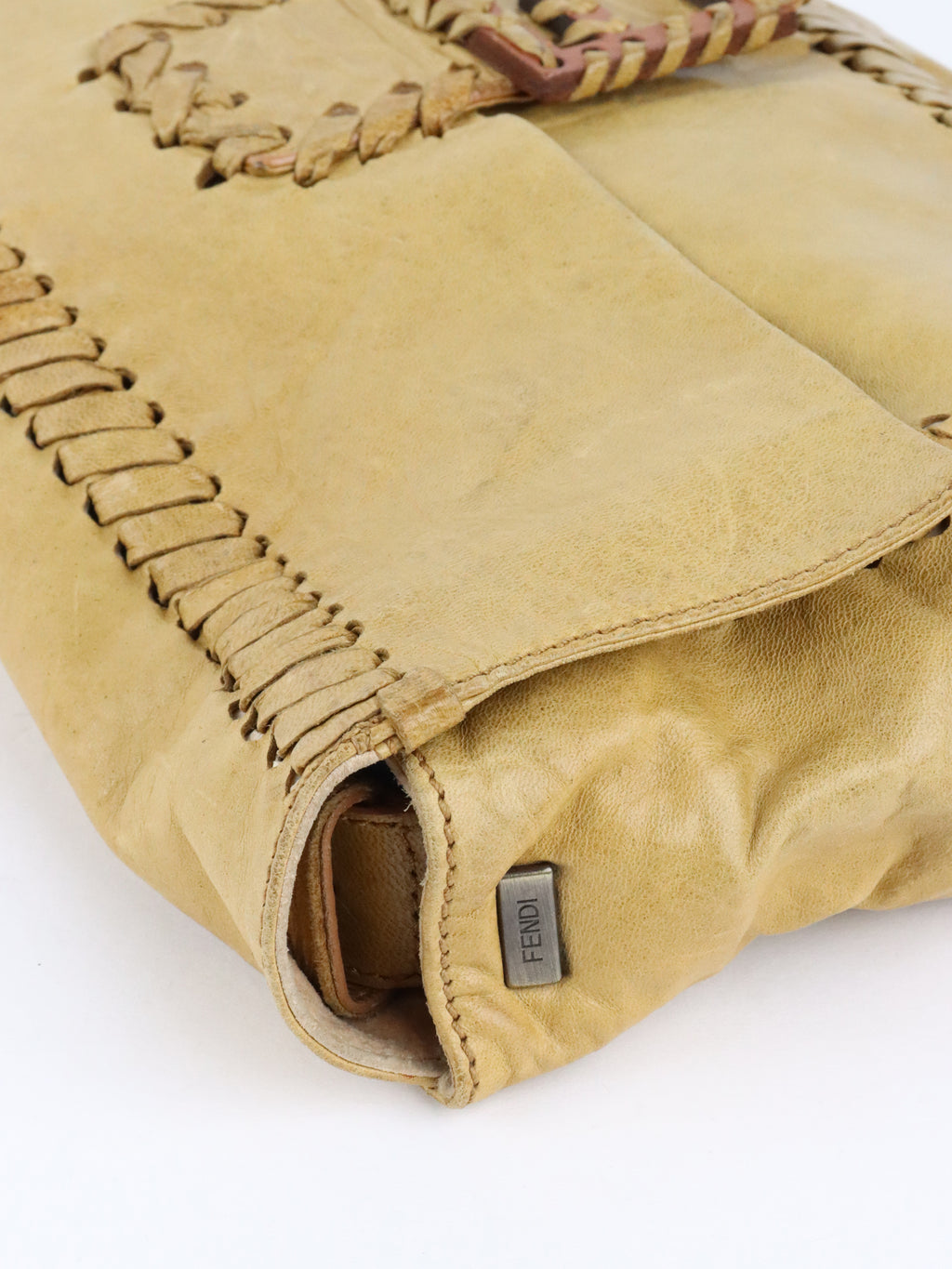Fendi Vintage Senape Whipstitch Large Baguette