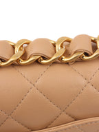 Chanel Beige Woven Chain Link Handle Flap Bag.