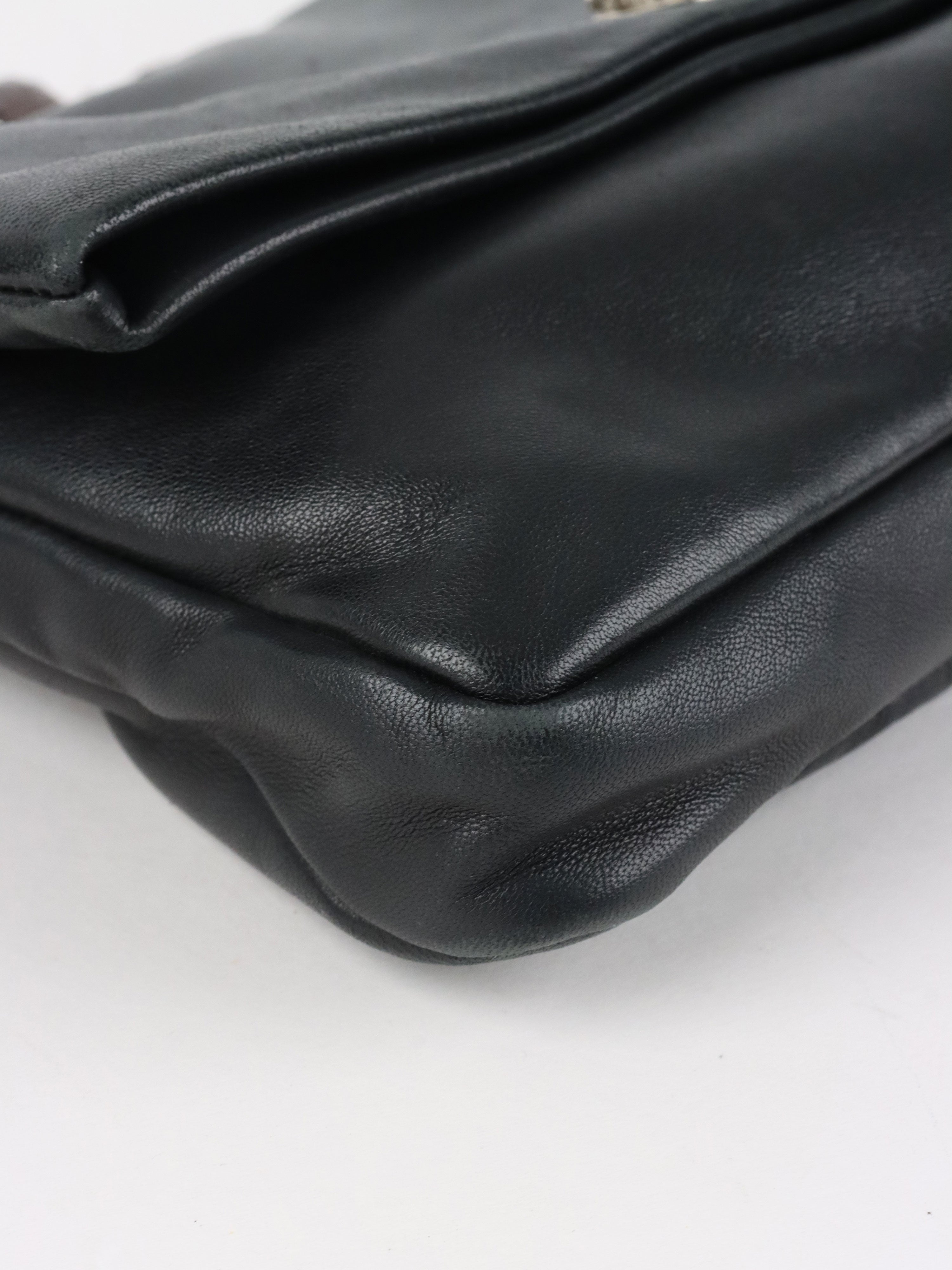 Miu Miu Black Smooth Leather with Crystal Strap Bag