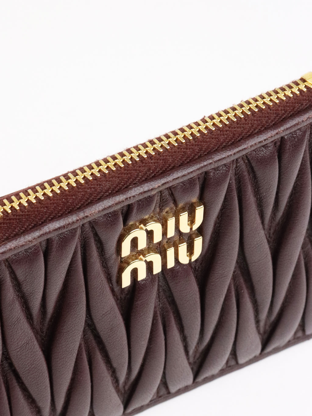 Miu Miu Dark Brown Matelassé Leather Zip Card Holder