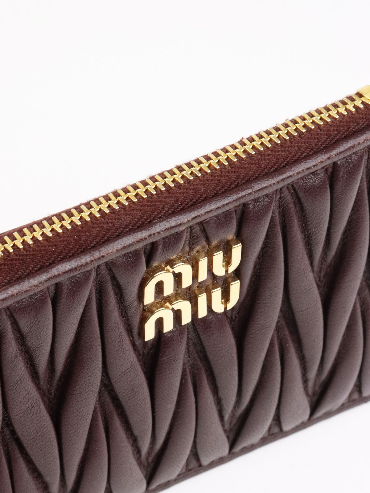 Miu Miu Dark Brown Matelassé Leather Zip Card Holder