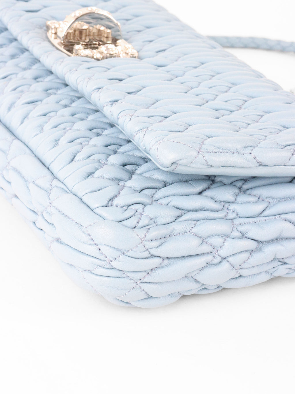 Miu Miu Light Blue Matelasse Nappa Crystal Chain Satchel