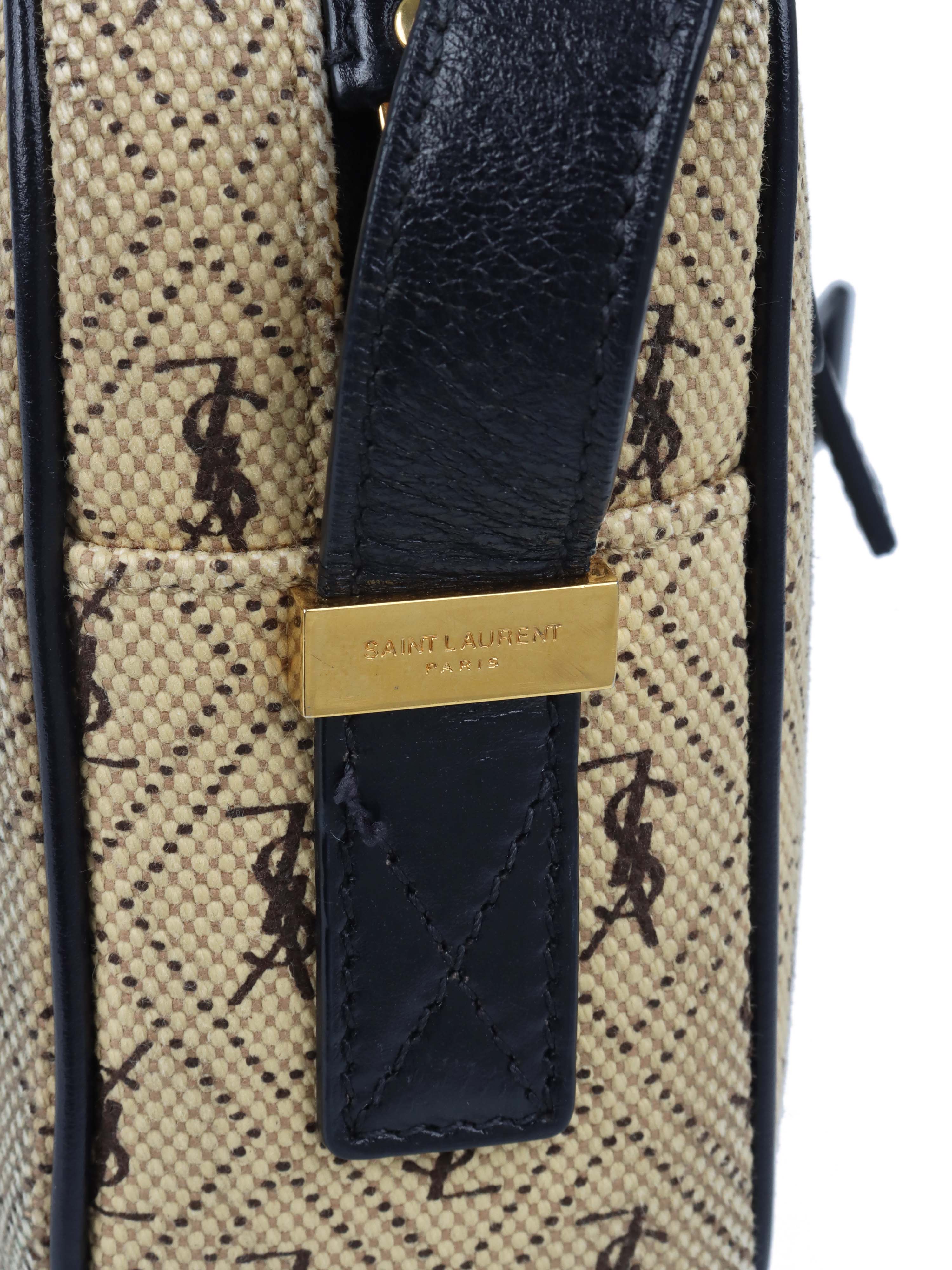Saint Laurent Monogram All Over Canvas Camera Bag.