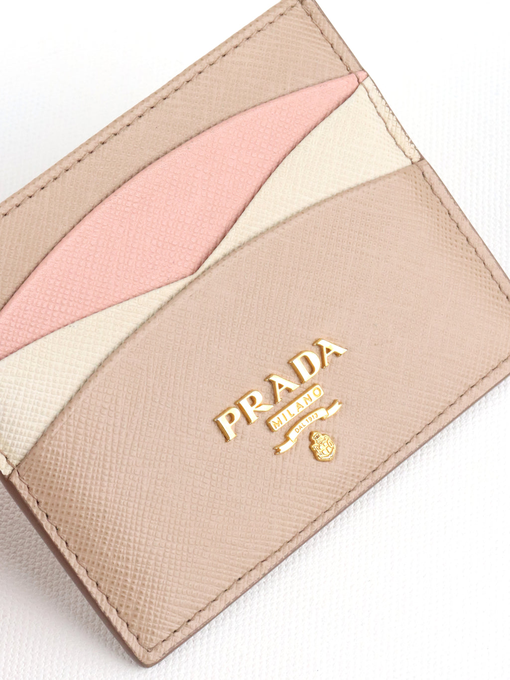 Prada Saffiano Leather Beige/ Pink Card Holder