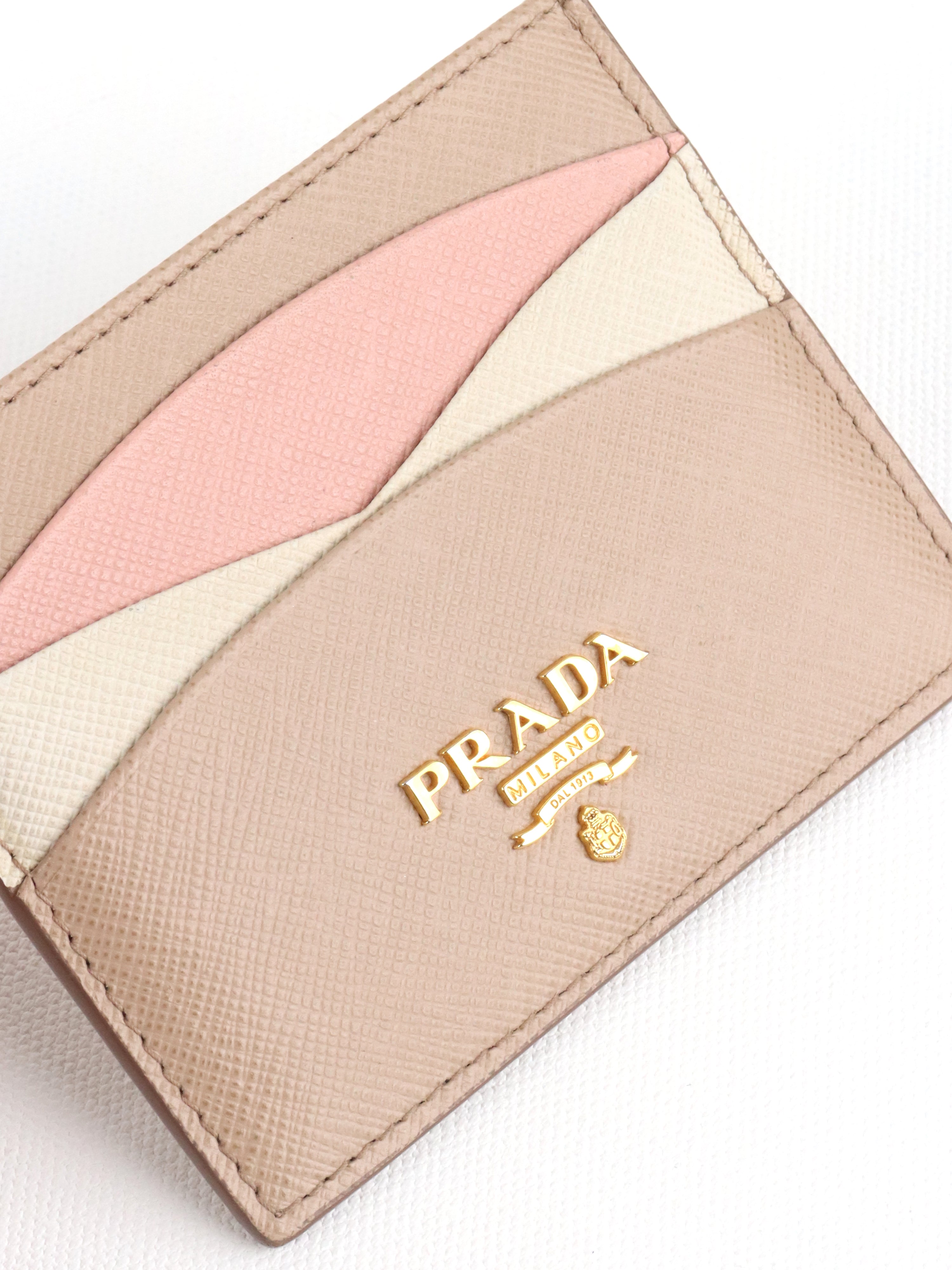 Prada Saffiano Leather Beige/ Pink Card Holder