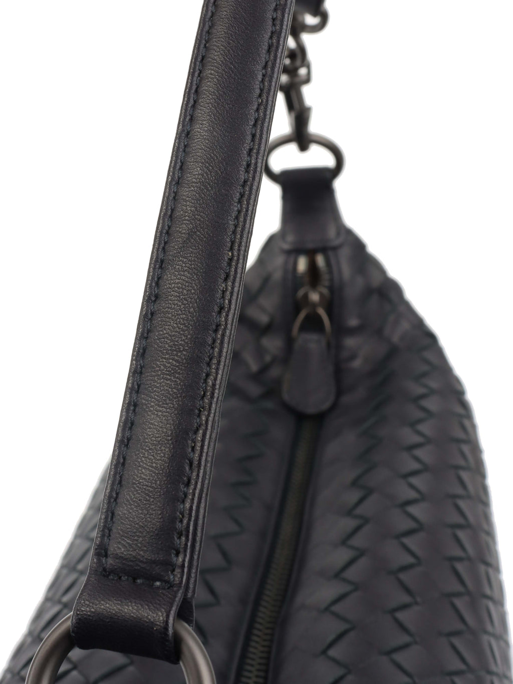 Bottega Veneta Black Intrecciato Woven Small Shoulder Bag.